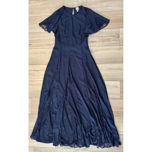 ASOS Maxi lace insert Bridesmaid dress Size 4 Navy Blue Flowy Holiday Women's